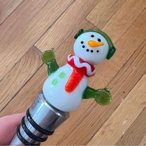 Blown glass snowman wine stopper